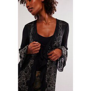 Free People Night Market Black Floral Paisley Silver Metallic Beading Duster NEW